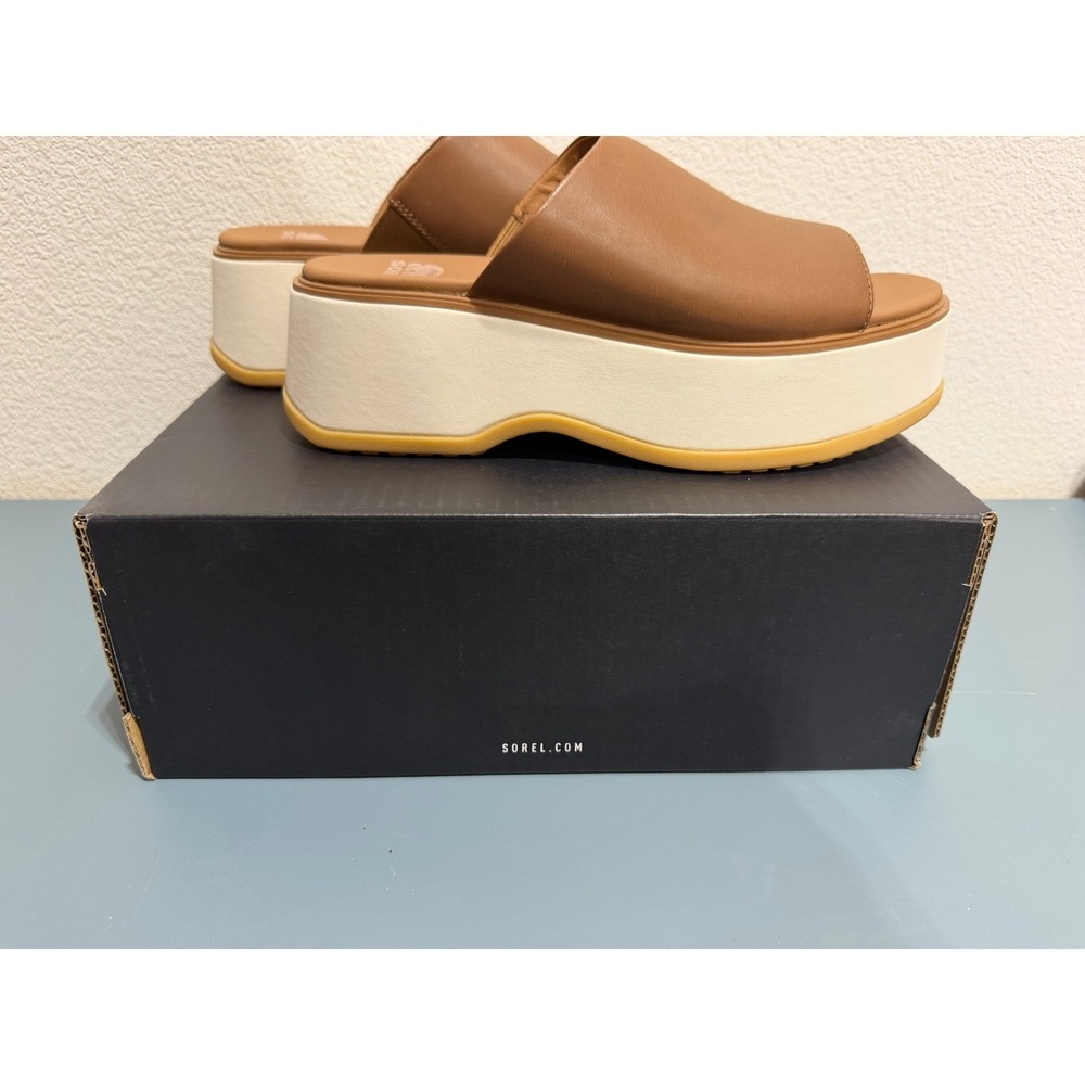 Sorel Dayspring‎ Slide Sandal Tan Platform Wedge Leather Size 8 NIB